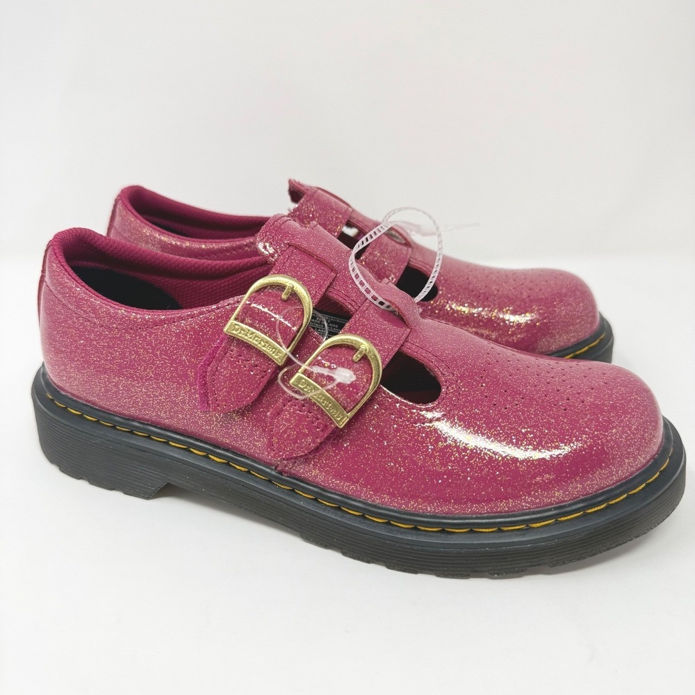 Dr. Martens 8065 Y Pink Glitter Mary Jane Double Buckle T-Strap Shoes Womens 6